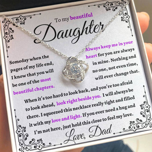 To My Beautiful Daughter "Always Keep Me In Your Heart" Gold Knot Necklace