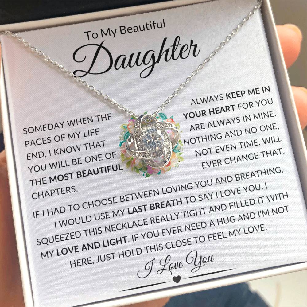 Stunning Daughter Gift "Most Beautiful Chapters" Gold Knot Necklace