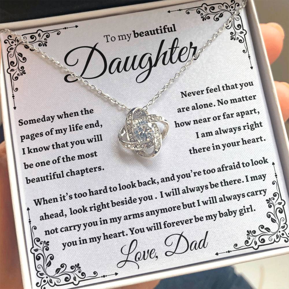 Beautiful Daughter Gift  "I Will Always Carry You In My Heart" Gold Knot Necklace