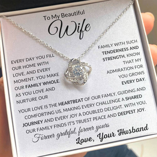 Beautiful Wife Gift "Heartbeat of our Family" Gold Knot Necklace