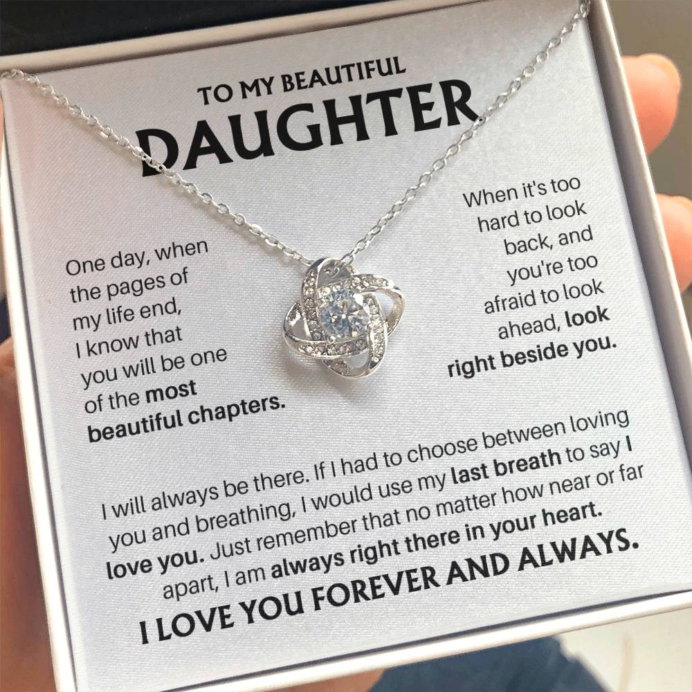 To My Beautiful Daughter - Always In Your Heart Gold Love Knot Necklace