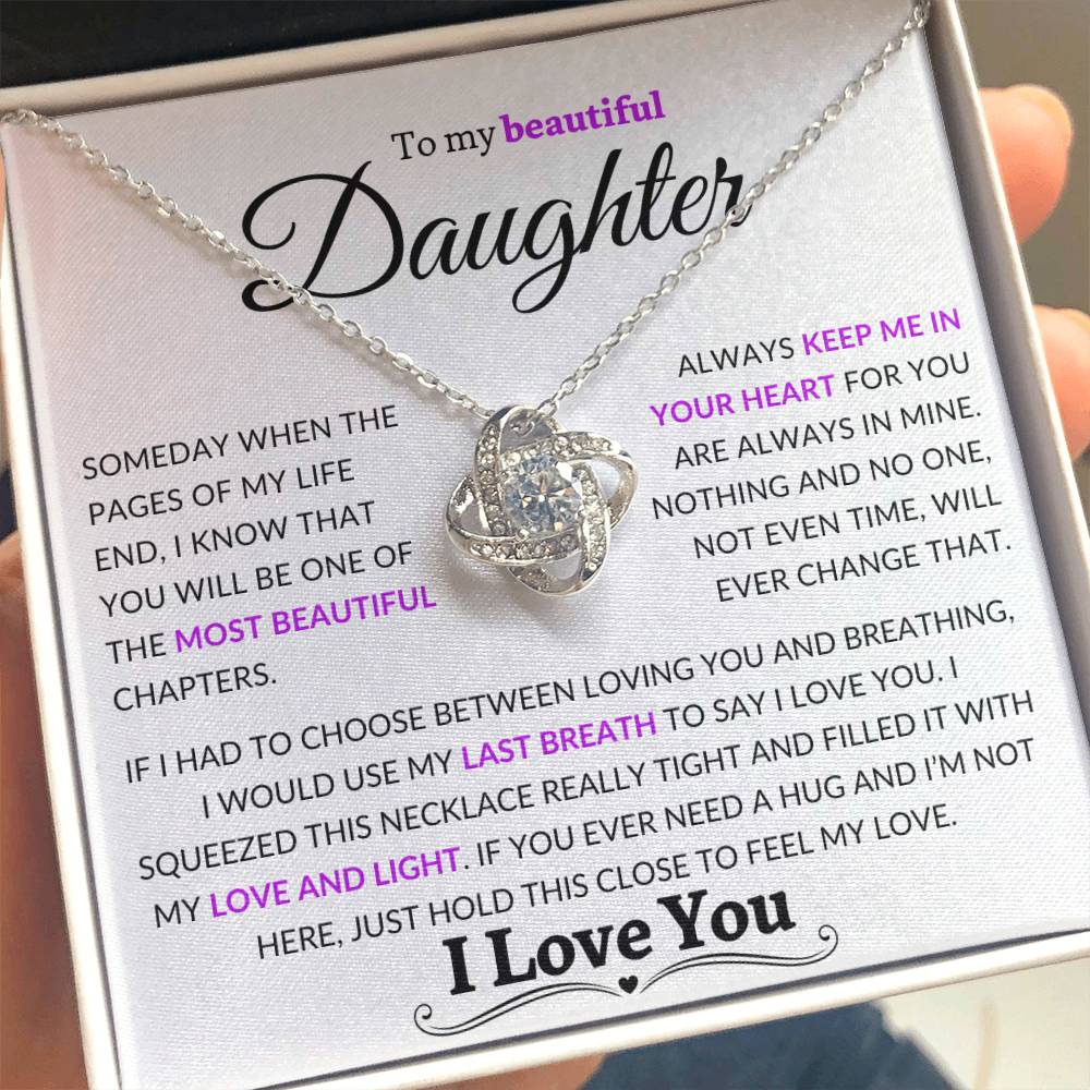 Stunning Daughter Gift "Most Beautiful Chapters" Gold Knot Necklace