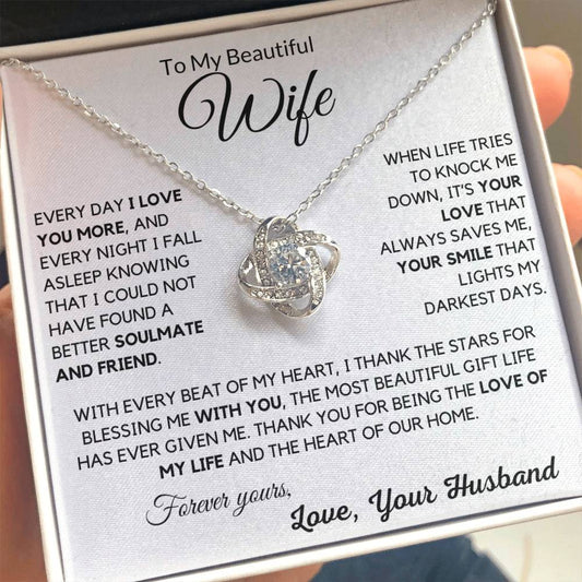 Beautiful Wife Gift "Love Of My Life" Gold LoveKnot Necklace