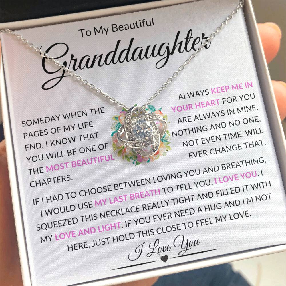 Beautiful Granddaughter Gift "Use My Last Breath" Gold Knot Necklace