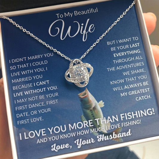 Heartfelt "I Love You More Than Fishing" Gold Knot Necklace