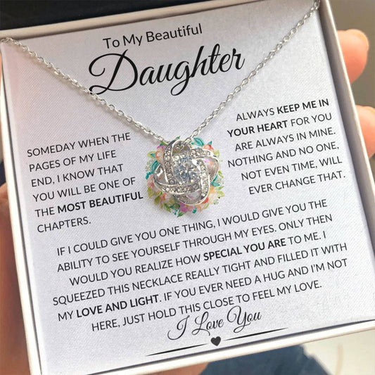 Stunning Daughter Gift "Most Beautiful Chapters" Gold Knot Necklace