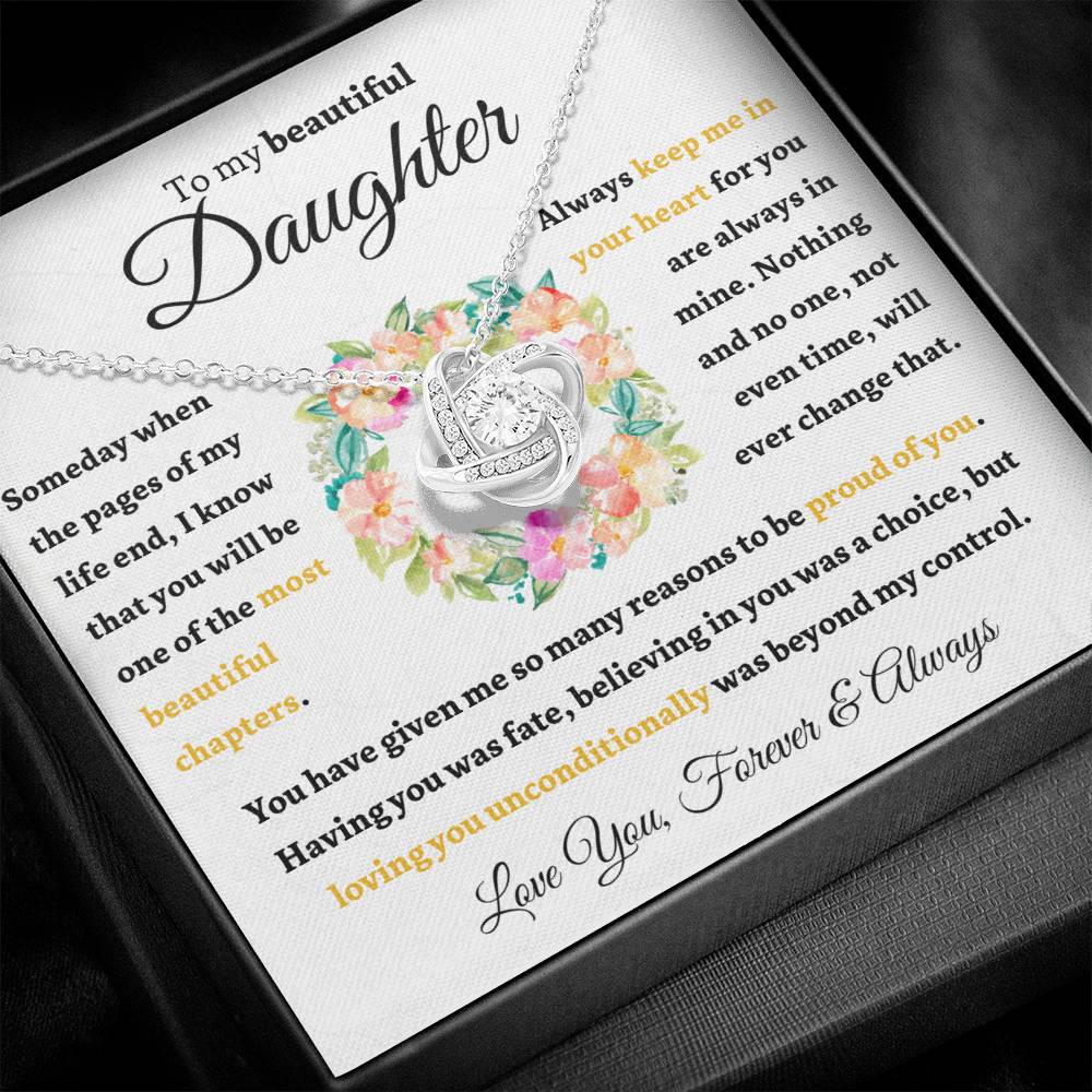 Beautiful Stunning Gift For Daughter "Always Keep Me In Your Heart" Knot Necklace