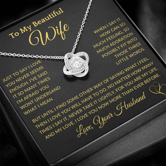 Gift for Wife "I Love You Now More Than Ever Before" Gold Knot Necklace