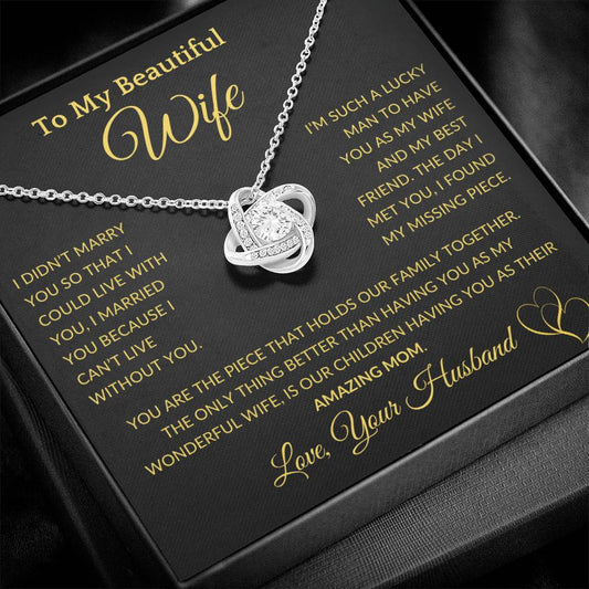 Gift for Wife "I Can't Live Without You" Gold Knot Necklace