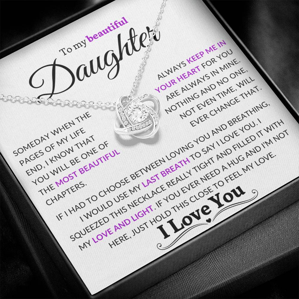 Stunning Daughter Gift "Most Beautiful Chapters" Gold Knot Necklace