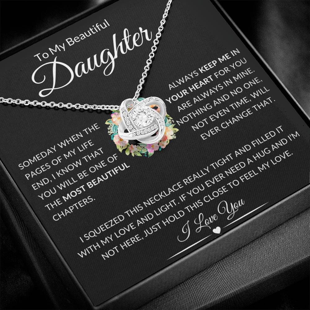 Beautiful Daughter Gift "Keep Me In Your Heart" Knot Necklace - Black