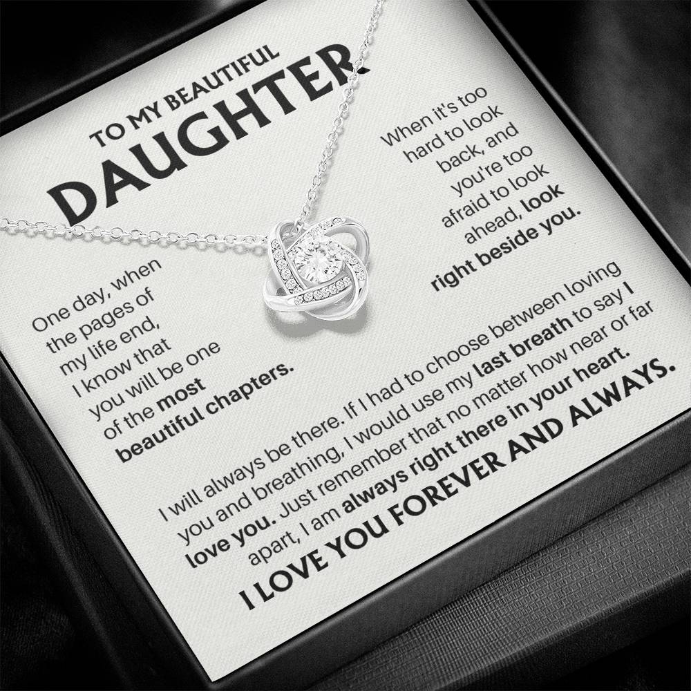 To My Beautiful Daughter - Always In Your Heart Gold Love Knot Necklace