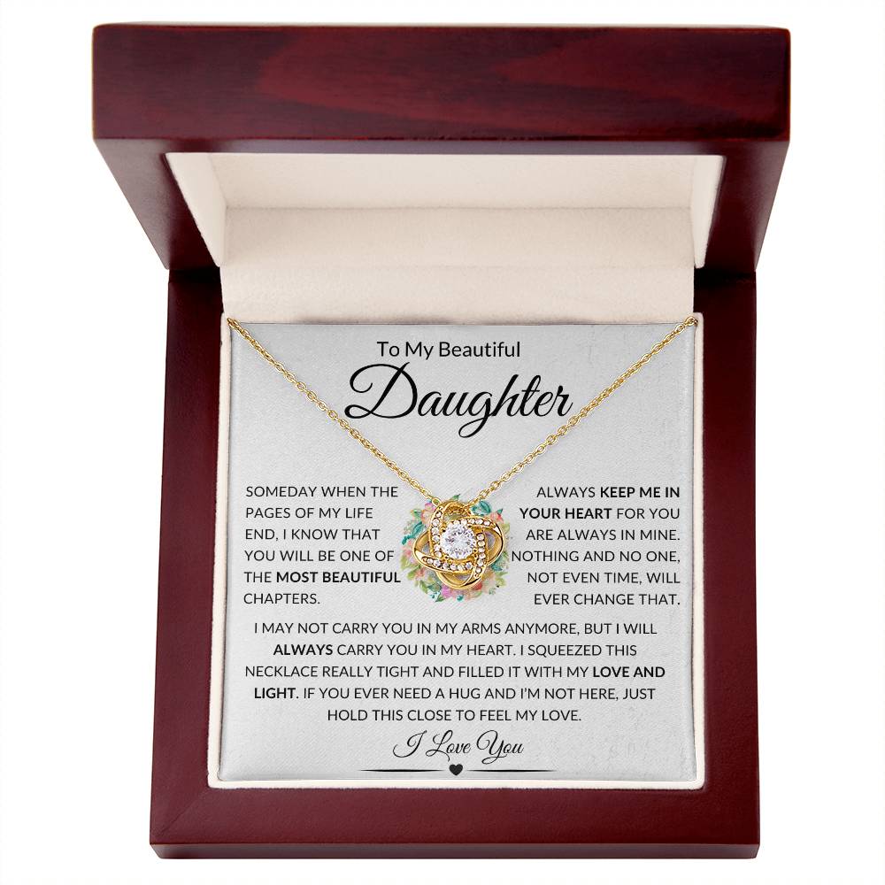 Stunning Daughter Gift "Most Beautiful Chapters" Gold Knot Necklace