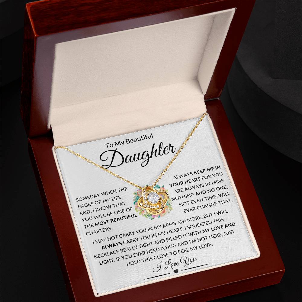 Stunning Daughter Gift "Most Beautiful Chapters" Gold Knot Necklace