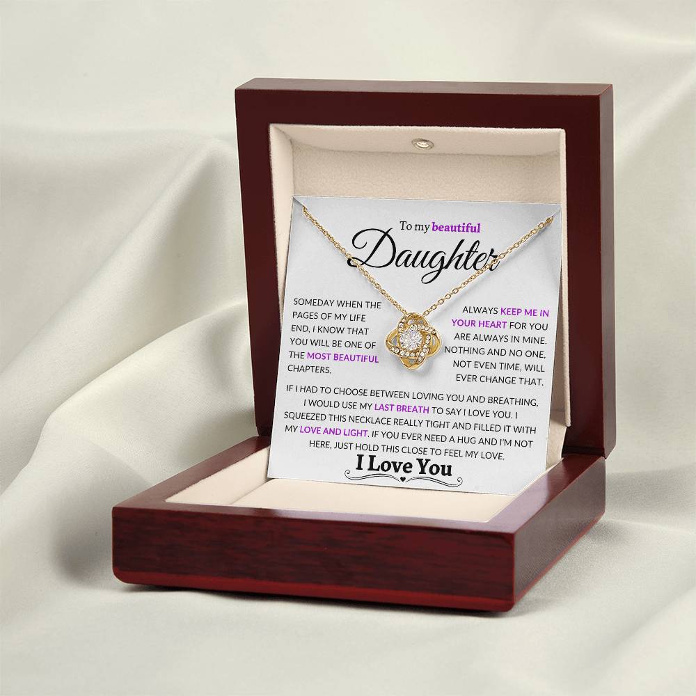 Stunning Daughter Gift "Most Beautiful Chapters" Gold Knot Necklace