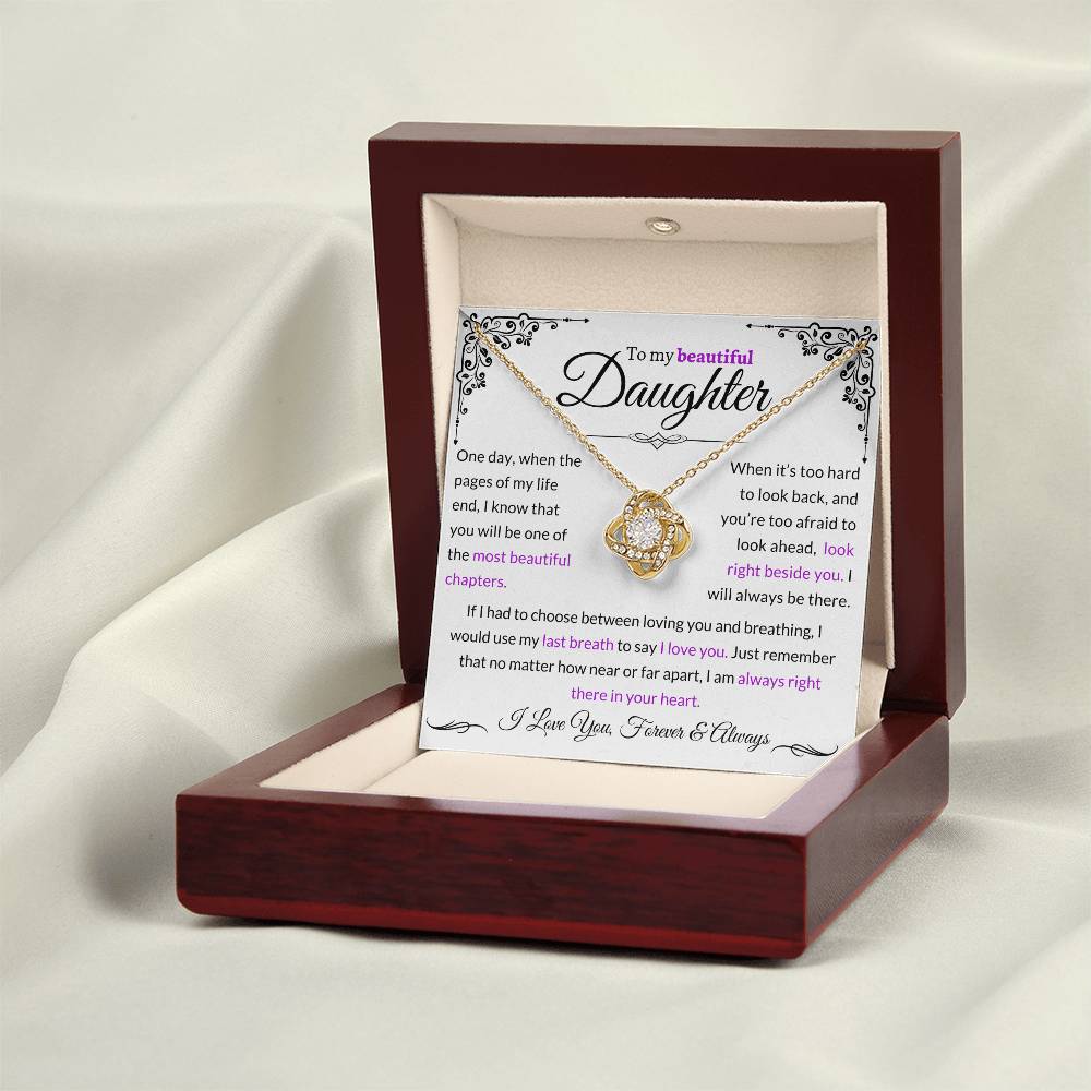 Stunning Daughter Gift "Most Beautiful Chapters" Gold Knot Necklace