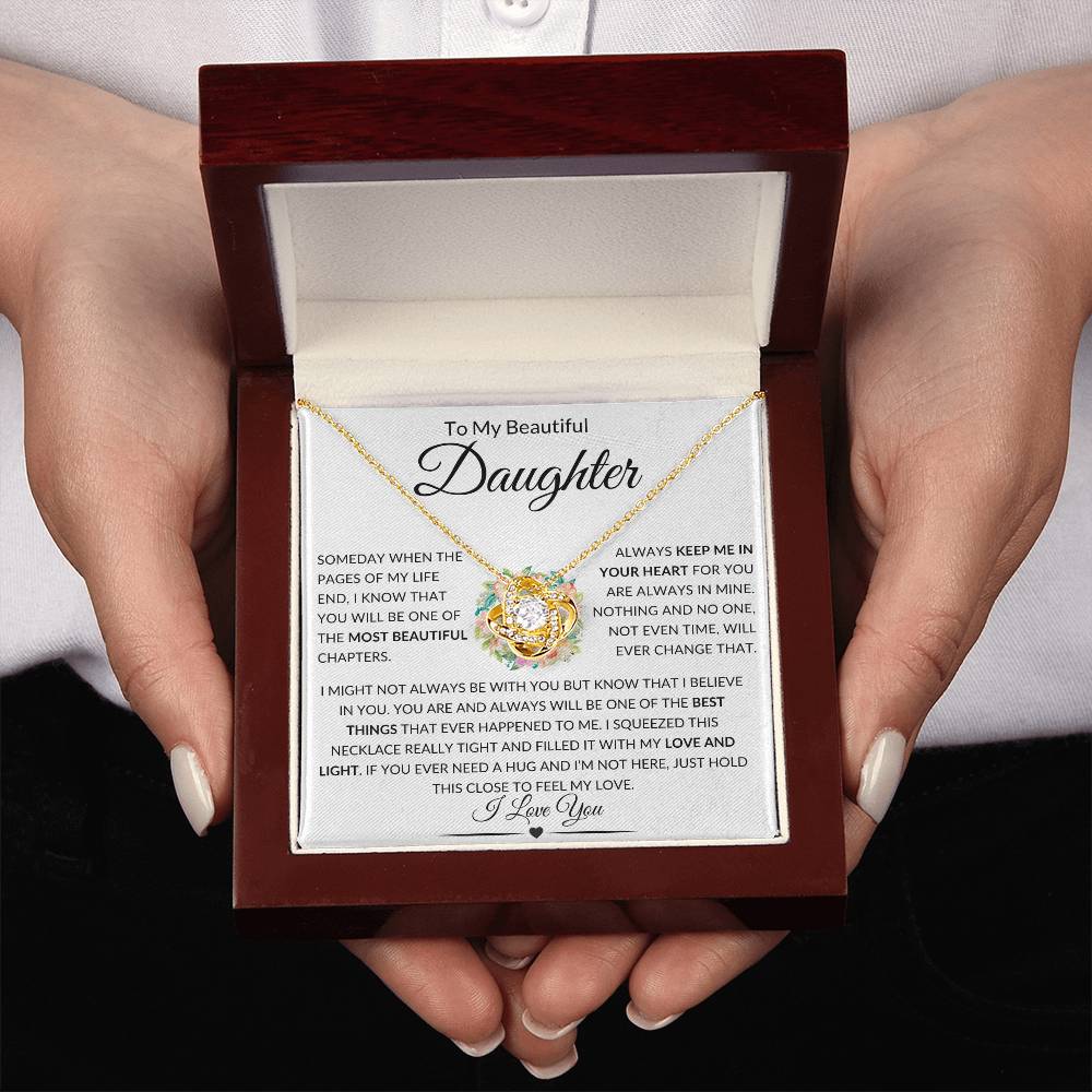 Stunning Daughter Gift "Most Beautiful Chapters" Gold Knot Necklace