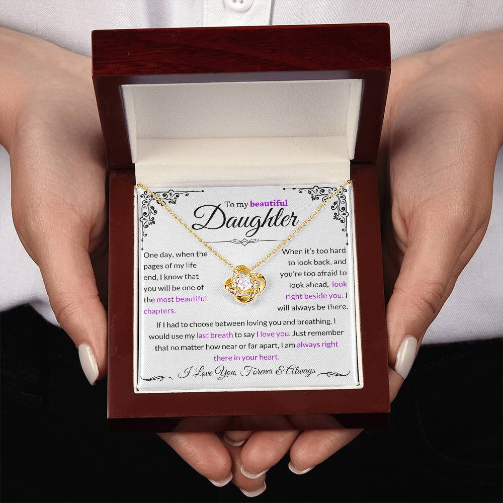 Stunning Daughter Gift "Most Beautiful Chapters" Gold Knot Necklace