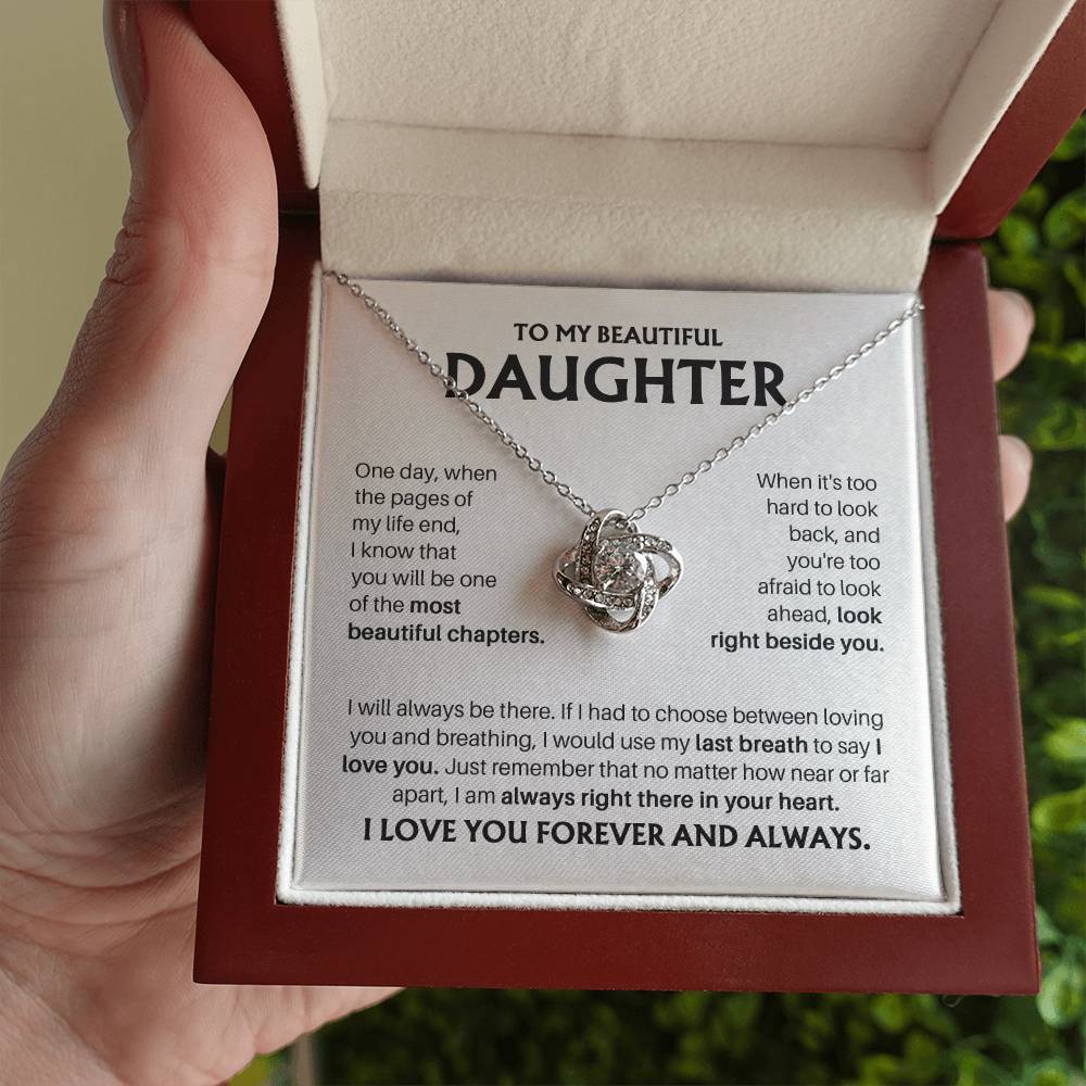 To My Beautiful Daughter - Always In Your Heart Gold Love Knot Necklace