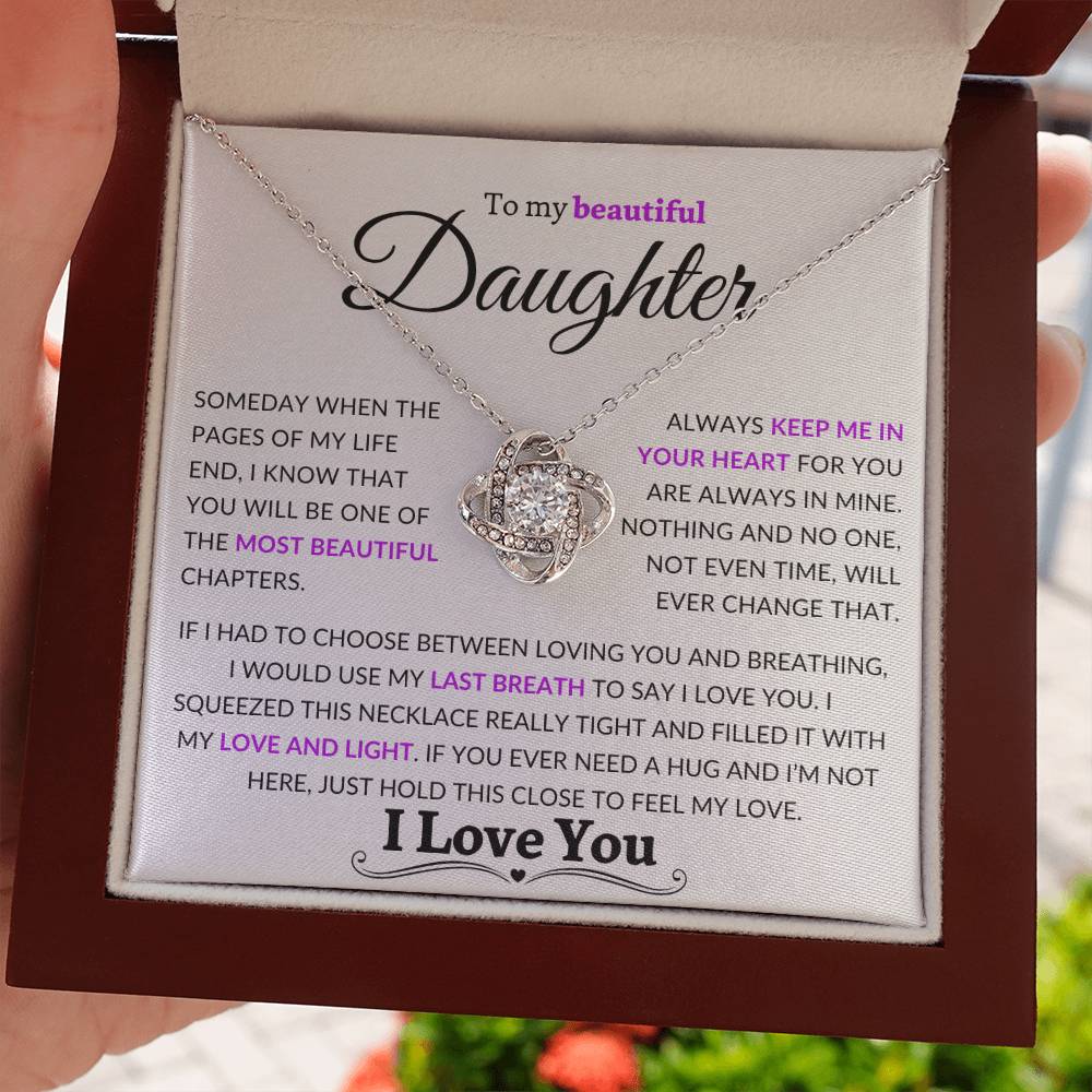 Stunning Daughter Gift "Most Beautiful Chapters" Gold Knot Necklace