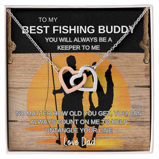 To My Best Fishing Buddy | Interlocking Hearts Necklace
