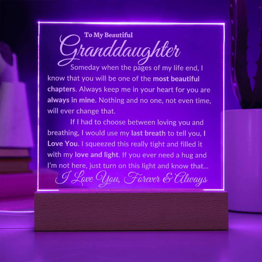 Beautiful Granddaughter Gift  "Love and Light" Premium Engraved Acrylic NightLight