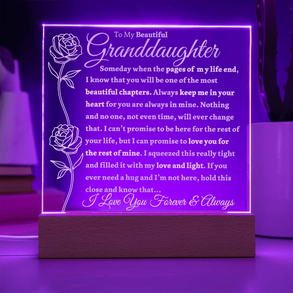 Beautiful Granddaughter Gift "Love You Forever & Always" Light Up Acrylic Plaque / Nightlight