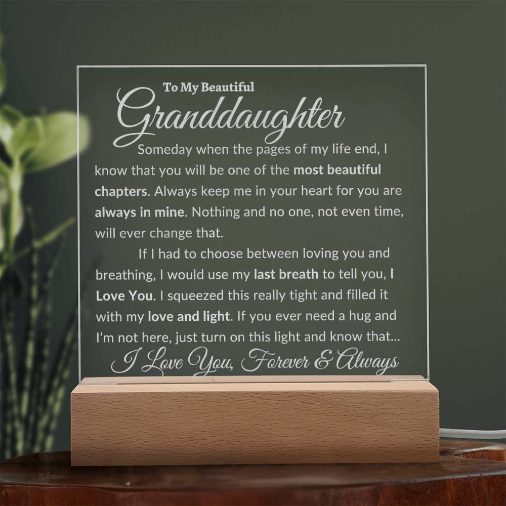 Beautiful Granddaughter Gift  "Love and Light" Premium Engraved Acrylic NightLight