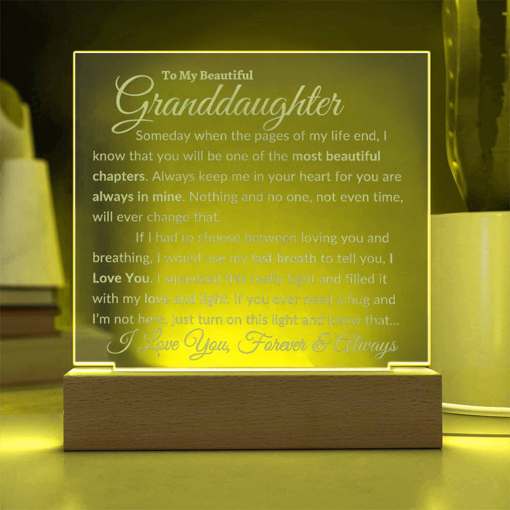 Beautiful Granddaughter Gift  "Love and Light" Premium Engraved Acrylic NightLight