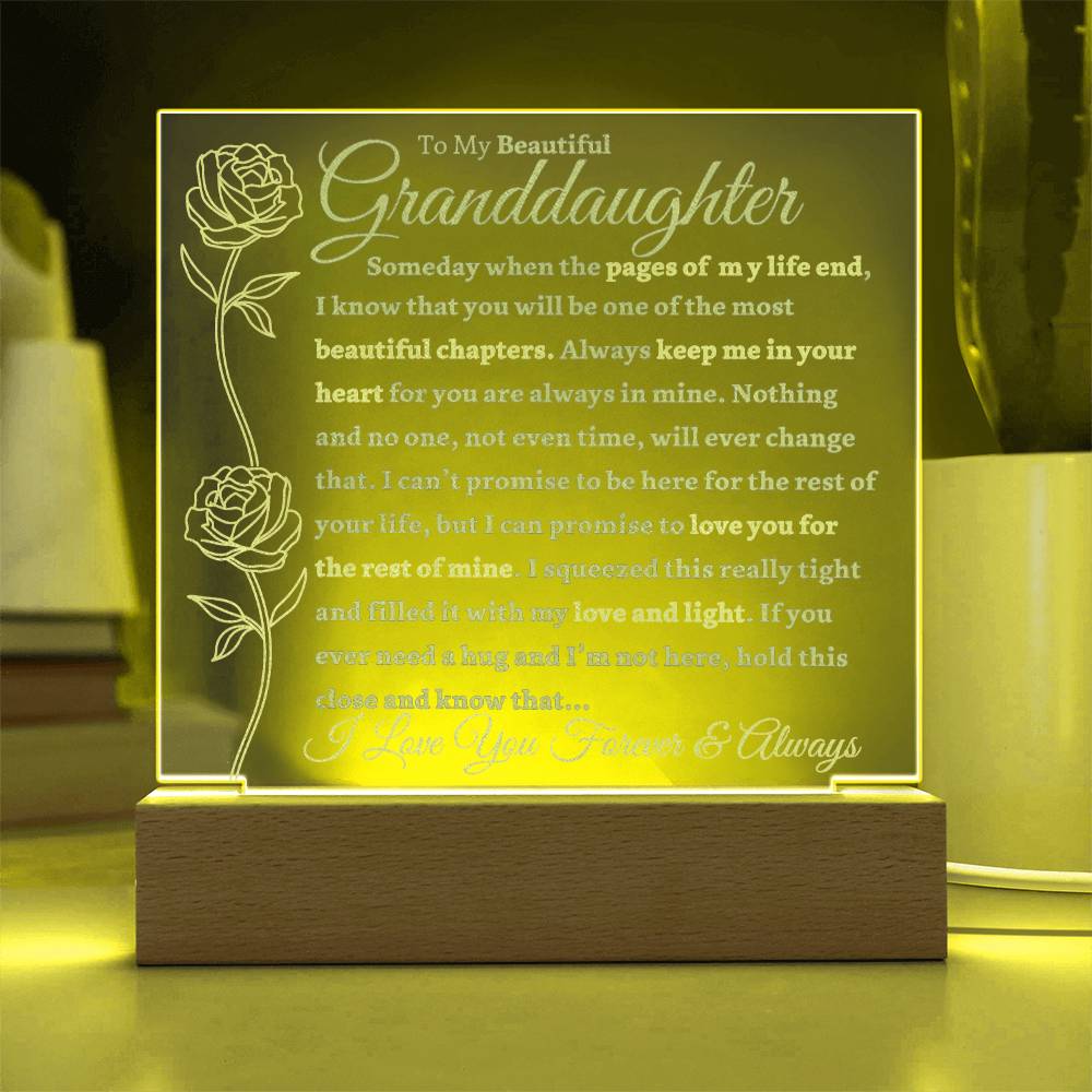 Beautiful Granddaughter Gift "Love You Forever & Always" Light Up Acrylic Plaque / Nightlight