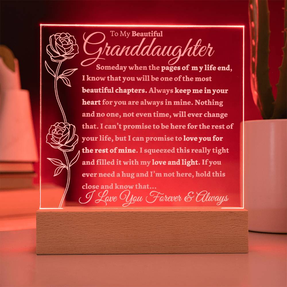 Beautiful Granddaughter Gift "Love You Forever & Always" Light Up Acrylic Plaque / Nightlight