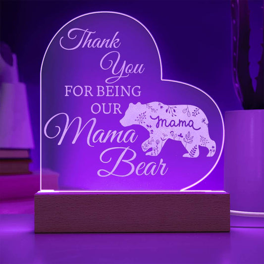 Beautiful "Mama Bear" Engraved Acrylic Light Plaque