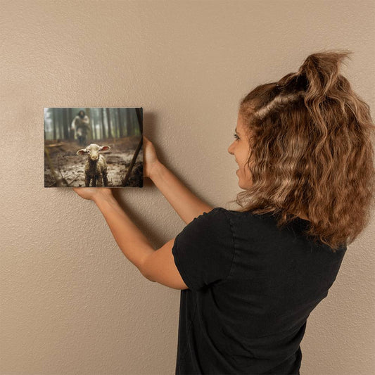 Jesus Chasing Lost Lamb Premium Gallery Wrapped Canvas Wall Art with Hanging System