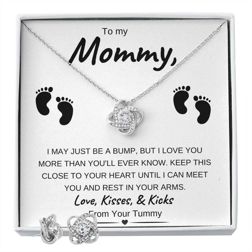 14k White Gold or 18k Yellow Gold | To My Mommy | Love Knot Necklace & Earring Set