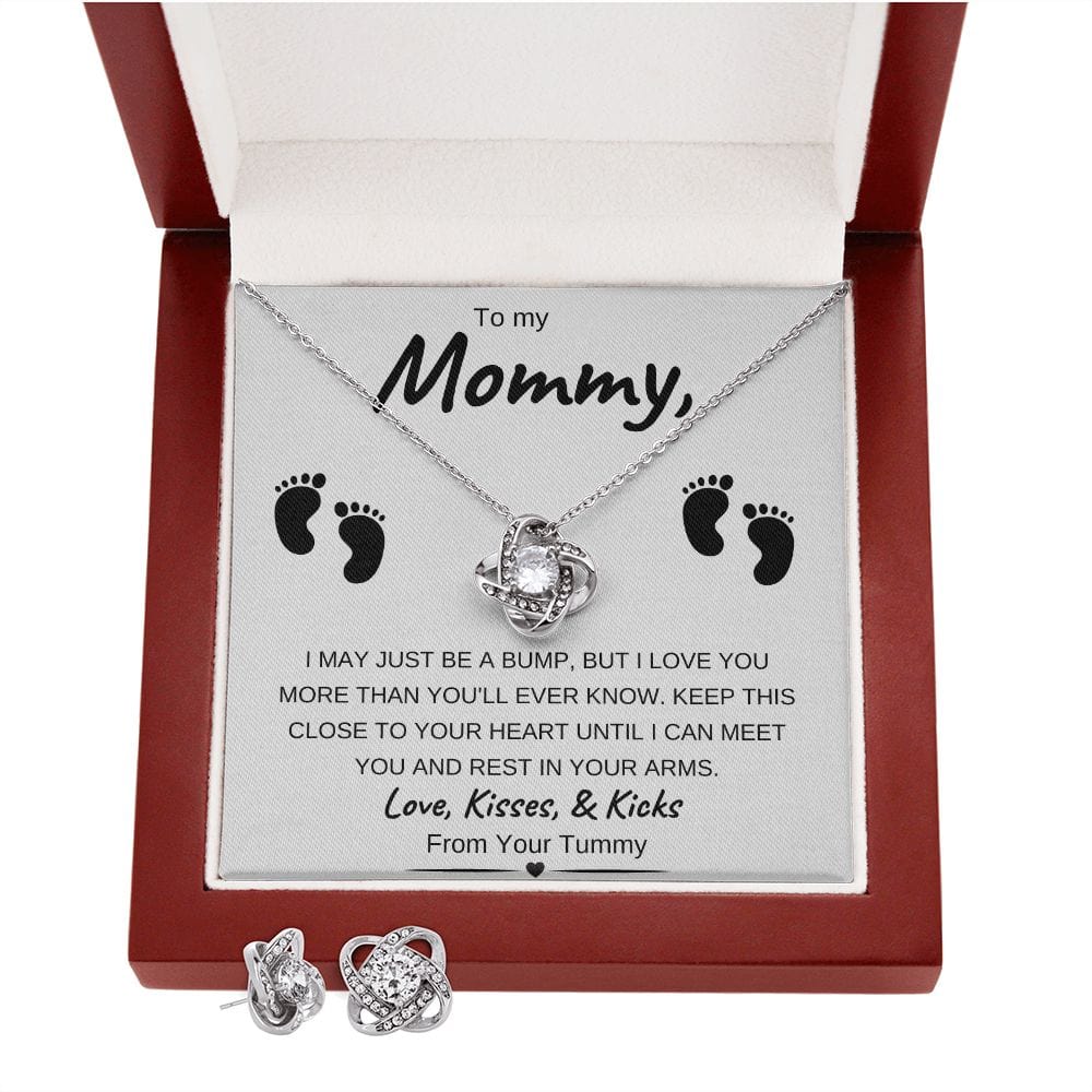 14k White Gold or 18k Yellow Gold | To My Mommy | Love Knot Necklace & Earring Set