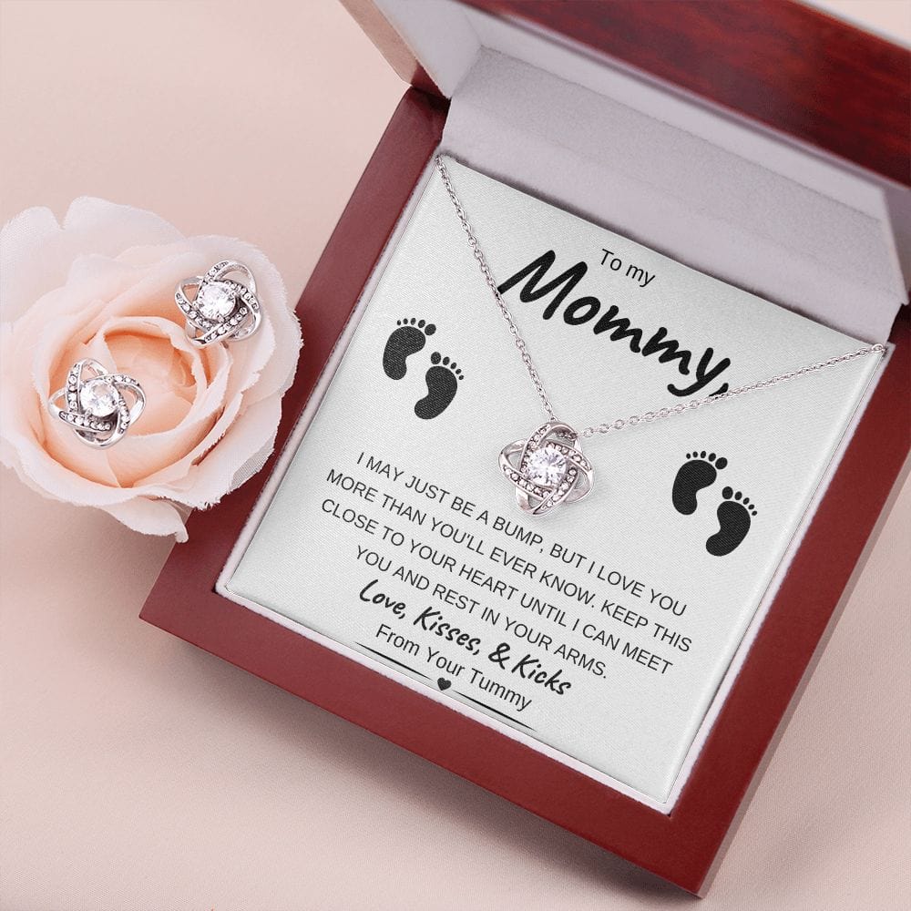 14k White Gold or 18k Yellow Gold | To My Mommy | Love Knot Necklace & Earring Set