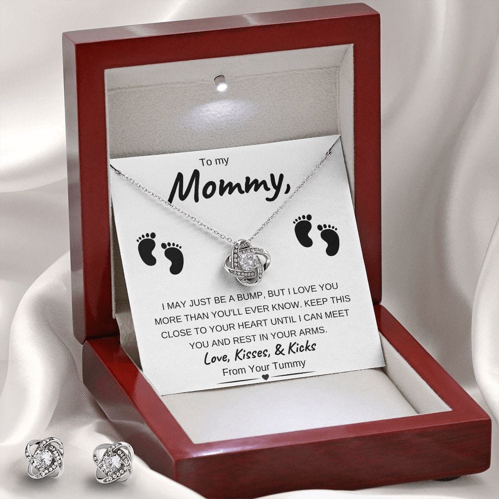 14k White Gold or 18k Yellow Gold | To My Mommy | Love Knot Necklace & Earring Set