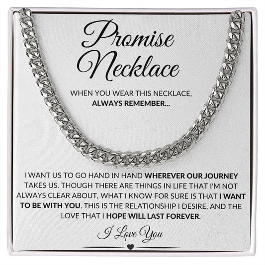 Polished Stainless or 14k Yellow Gold | Promise Necklace | Cuban Link Chain
